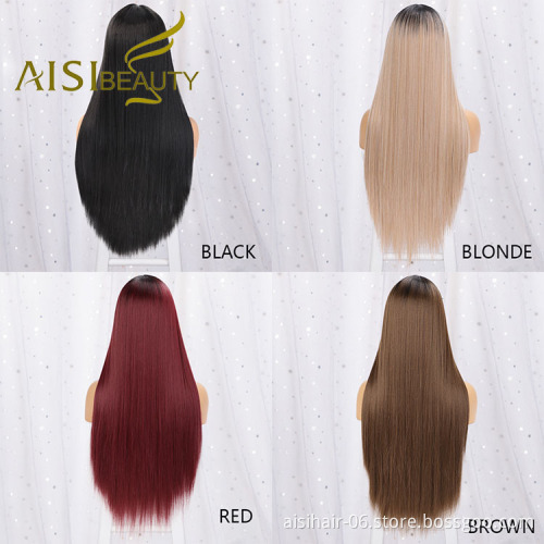 Aisi Beauty 26 Inch Vendor Cheap Multi Color Long Silky Straight Wig Swiss Lace Synthetic Hair For Black Women Lace Front Wig